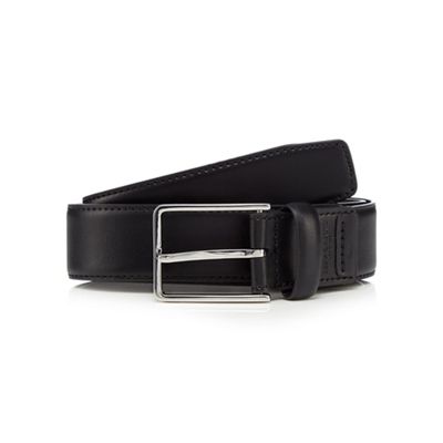 Designer black leather rectangle buckle belt